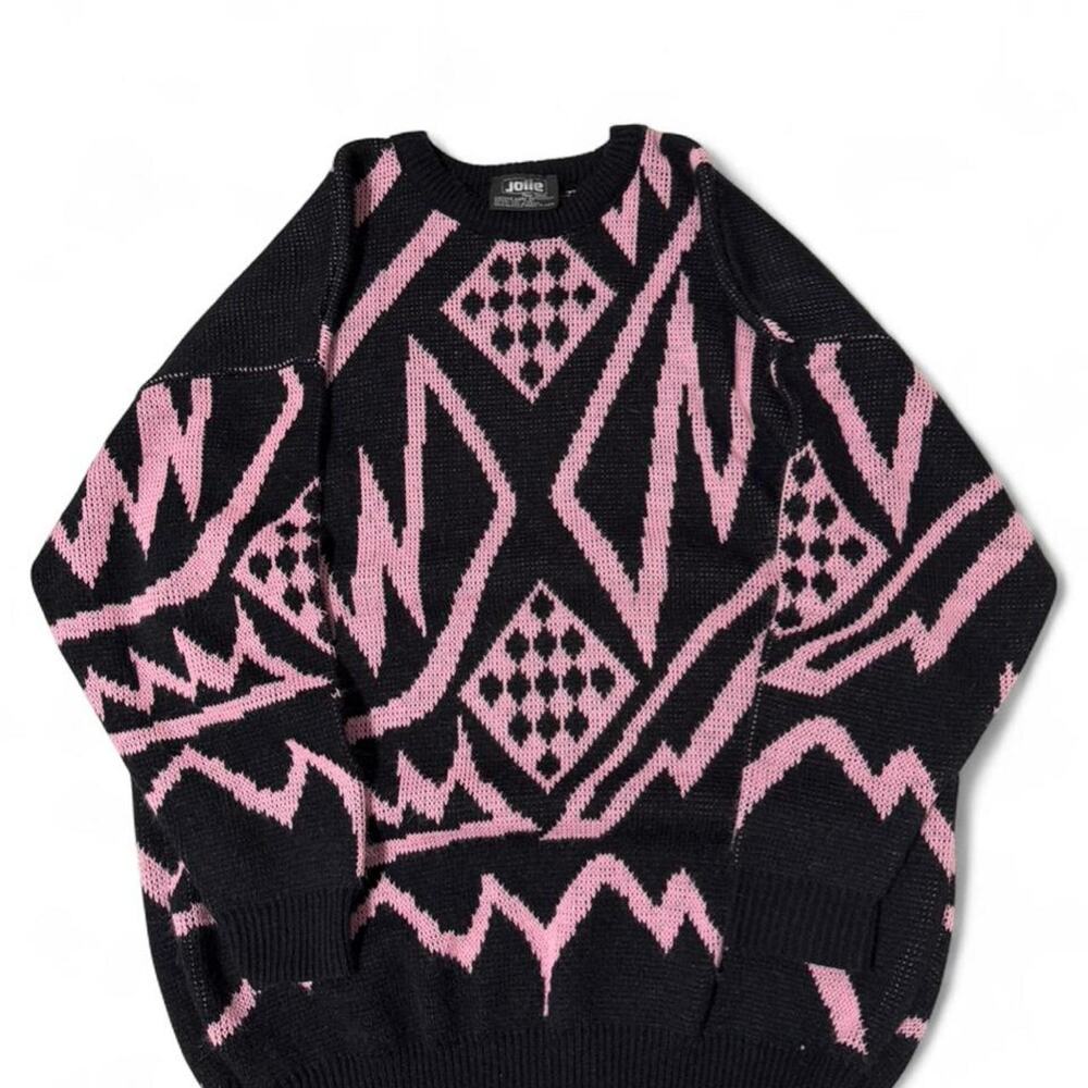 Vintage Retro Jolie Black and pink sweater size large